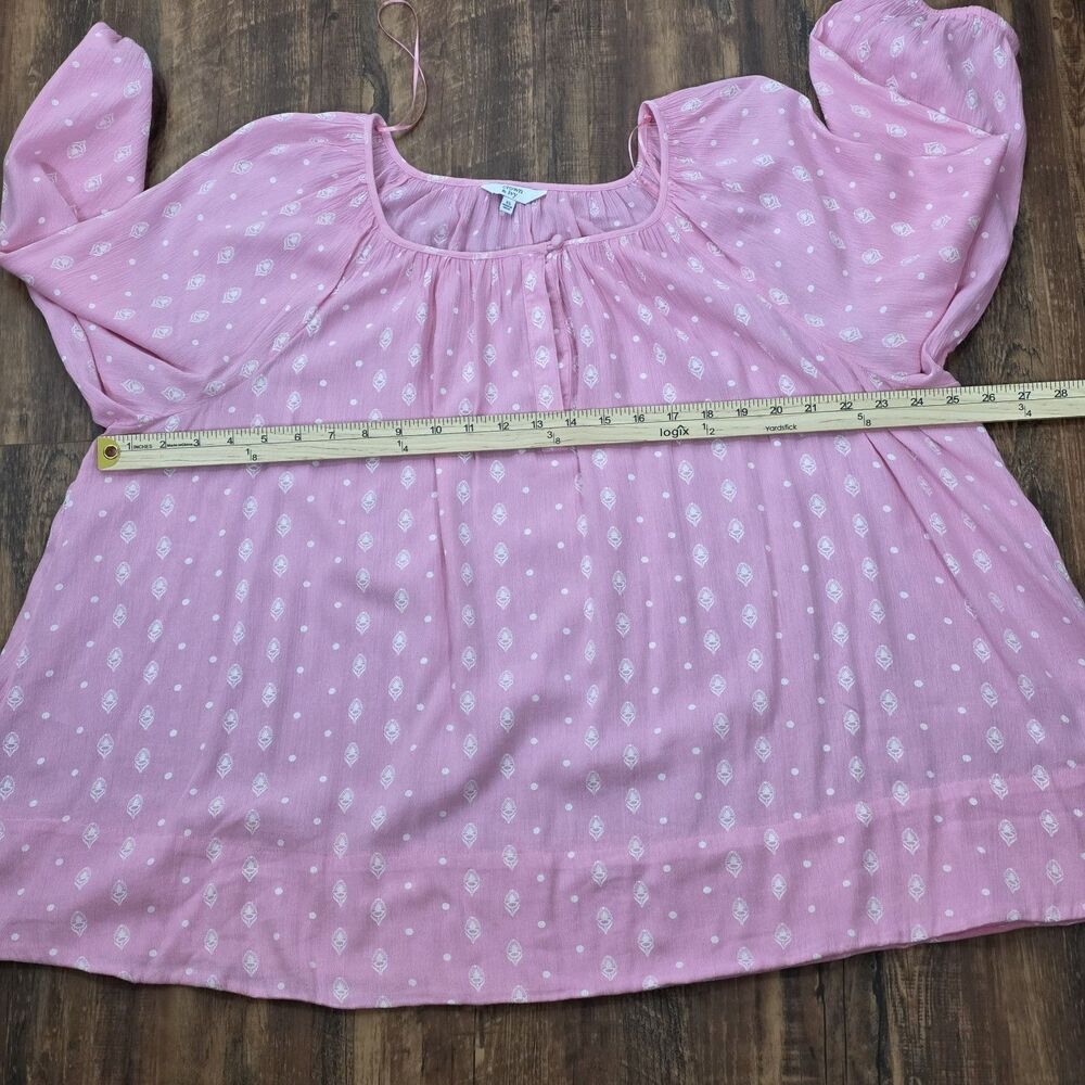 Crown & Ivy Pink Peasant Blouse Top XL Boho Floral Dot 3/4 Sleeve Gauze Barbieco - Picture 8 of 11